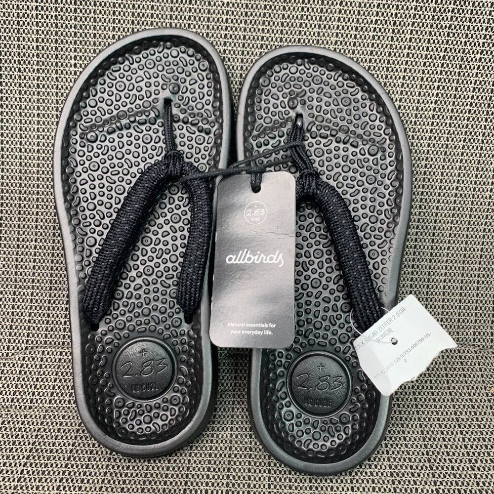 Allbirds Sugar Zeffer Sandals Unisex W5/M3 Black SweetFoam Sole Eco-Friendly